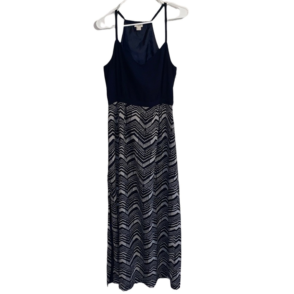 J. Crew 10 maxi dress navy blue womens sleeveless spaghetti strap side slit.